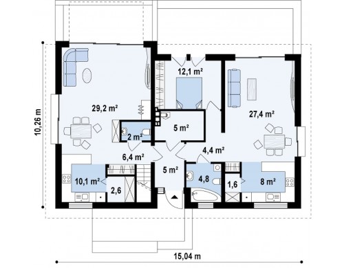 Проект Z97 Проект двухсемейного дома с отдельной удобной «квартирой» площадью 58 м2.  Проекты домов и гаражей