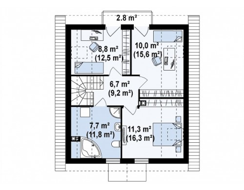 Проект дома с эркером и кухней, расположенными на южной стороне, а также с дополнительной спальней на первом этаже - Z99