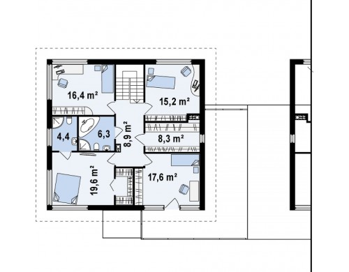 Проект просторного двухэтажного дома для симметричной застройки с террасой над гаражом - ZB2