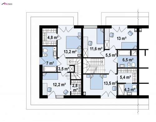 Проект Zb23 Двухэтажный комфортный дом для двух семей  Проекты домов и гаражей