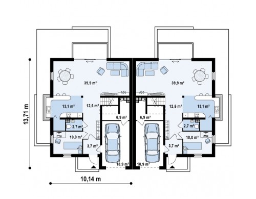Проект дома для симметричной застройки с гаражом и дополнительной спальней на первом этаже - ZB6