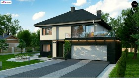 Проект двухэтажного дома простой формы с террасой над гаражом - ZX10