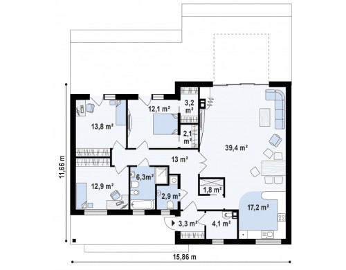 Проект Zx115 Функциональный одноэтажный дом в современном стиле с плоской кровлей.  Проекты домов и гаражей