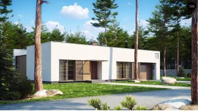 Проект дом с плоской крышей, со светлым функциональным интерьером и гаражом - ZX13
