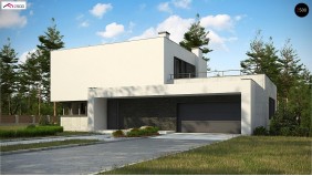 Проект Zx130 Современный двухэтажный дом с просторной террасой и гаражом на две машины.  Проекты домов и гаражей