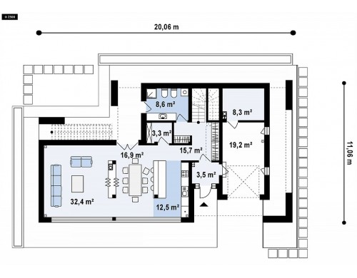 Проект Zx146 Стильный дом в современном стиле с просторной террасой на втором этаже.  Проекты домов и гаражей