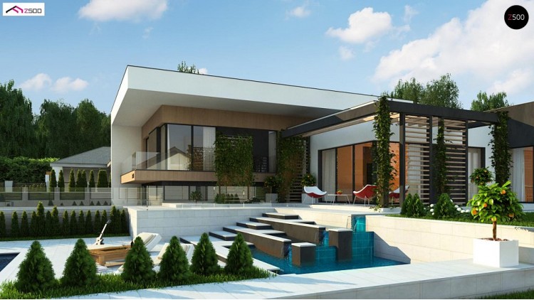 Проект Zx151 Проект современного двухэтажного дома с большой площадью. остекления.  Проекты домов и гаражей