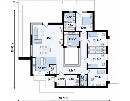 Проект Zx153 Современный одноэтажный дом с 3 спальнями и внутренним двориком  Проекты домов и гаражей