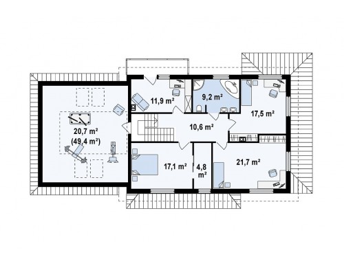 Проект просторного и функционального двухэтажного дома с многоскатной кровлей и гаражом - ZX16