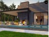 Проект Zx183 Одноэтажный дом с плоской кровлей в современном стиле и навесом для двух машин  Проекты домов и гаражей