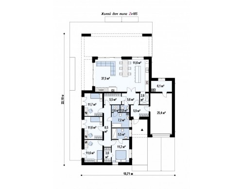 Проект Zx185 Проект стильного одноэтажного дома в современном стиле  Проекты домов и гаражей