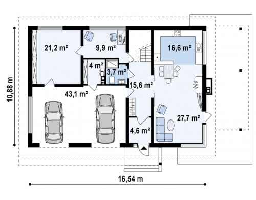 Проект Zx2 GL2 Версия проекта двухэтажного дома Zx2 c увеличенным гаражом  Проекты домов и гаражей