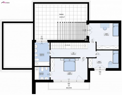 Проект Zx204 Проект двухуровневого дома в современном стиле с несколькими террасами, гаражом и навесом.  Проекты домов и гаражей