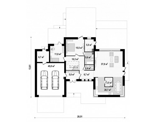 Проект Zx22 Современный двухэтажный дом с гаражом и террасой, спальней на первом этаже и ванной комнатой  Проекты домов и гаражей