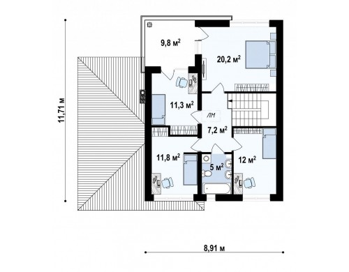 Проект двухэтажного дома с боковым гаражом и кабинетом на первом этаже - ZX24