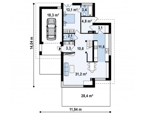 Проект удобного двухэтажного дома в стиле модерн с боковым гаражом - ZX25