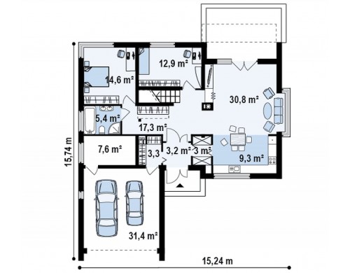 Проект элегантного просторного дома современного дизайна с пятью спальнями и террасой на втором этаже - ZX36