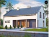 Проект современного дома простой формы с оригинальной двускатной крышей - ZX43
