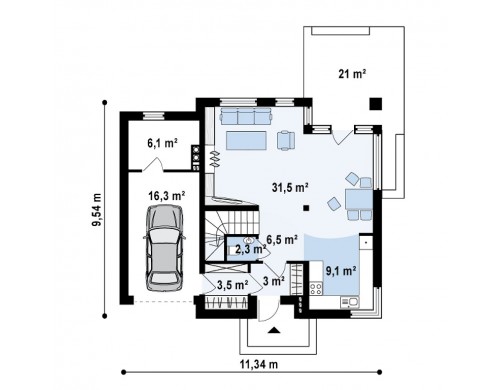 Проект двухэтажного дома, сочетающий традиционные формы и современный дизайн, с тремя спальнями и гаражом - ZX47