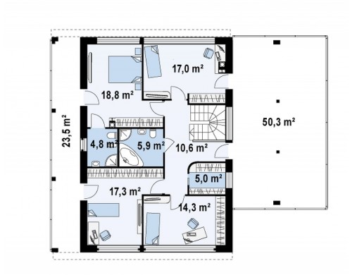Проект двухэтажного дома в современном стиле с обширной террасой над гаражом - ZX5
