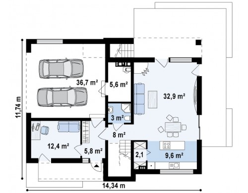 Проект комфортного современного дома с гаражом для двух авто и обширной террасой на втором этаже - ZX54