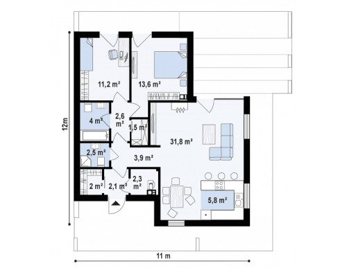 Проект Zx57 Проект современного дома в стиле хай-тек с двумя спальнями.  Проекты домов и гаражей