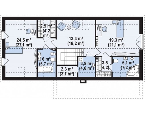 Проект современного дома простой формы. Открытое пространство гостиной, функциональная планировка - ZX58