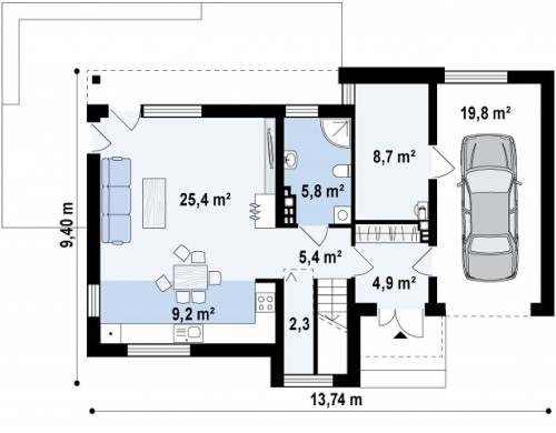 Двухэтажный дом в модернистского дизайна с гаражом и террасой на верхнем этаже - ZX59