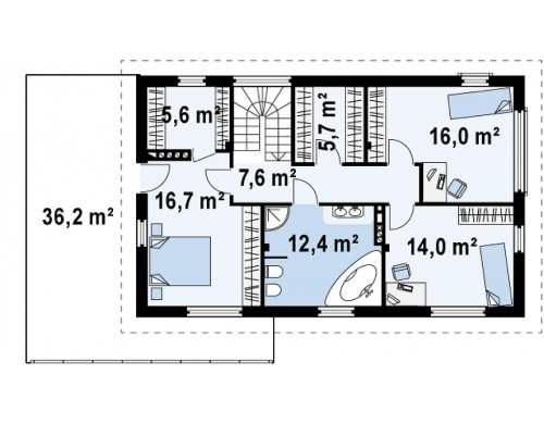 Проект двухэтажного дома с террасой над гаражом и навесом для гостевой машины - ZX6