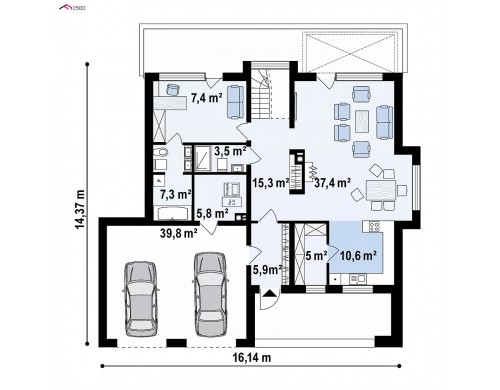 Проект Zx62 A Проект просторного современного коттеджа с 5 спальнями.  Проекты домов и гаражей