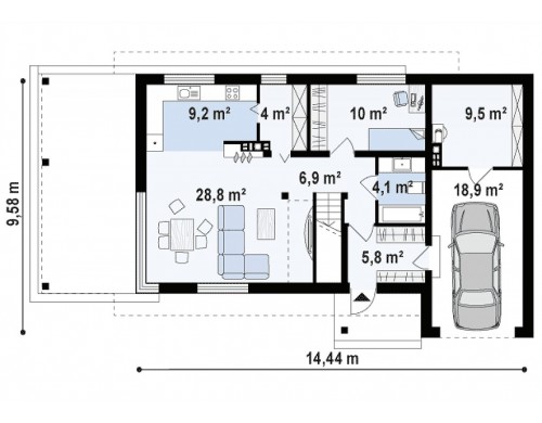 Увеличенная версия проекта современного дома Zx63 B