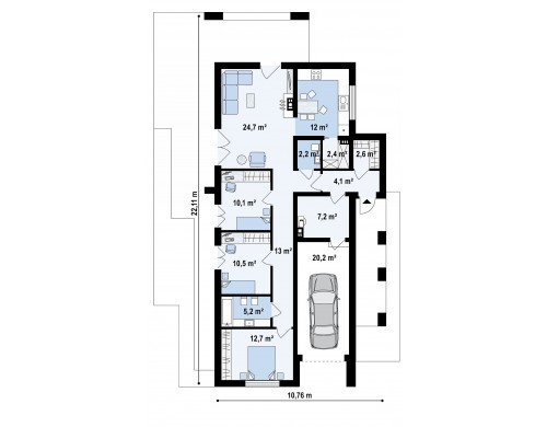 Проект Zx68 A minus Версия проекта Zx68 с площадью от 100 м2 и 3 спальнями  Проекты домов и гаражей
