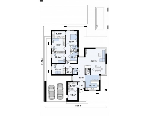 Проект Zx79 Проект комфортного одноэтажного дома с 4 спальнями  Проекты домов и гаражей