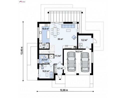 Проект Zx91 Простой, современный дом площадью около 170 м2 с 5 спальнями и гостиной.  Проекты домов и гаражей