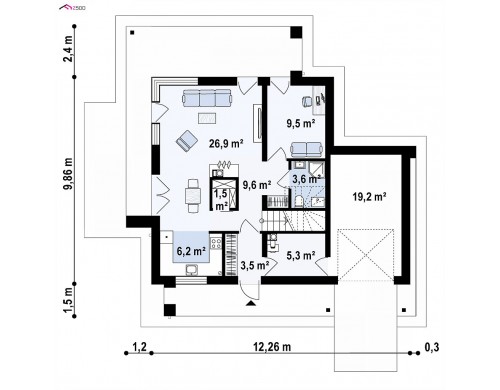 Проект Zx92 GP Проект двухэтажного дома с дополнительной комнатой на первом этаже и гаражом на один автомобиль.  Проекты домов и гаражей