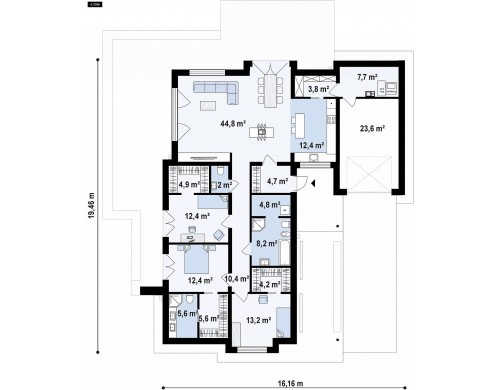 Проект Zx96 Проект современного одноэтажного дома с интересной планировкой и гаражом для одной машины.  Проекты домов и гаражей