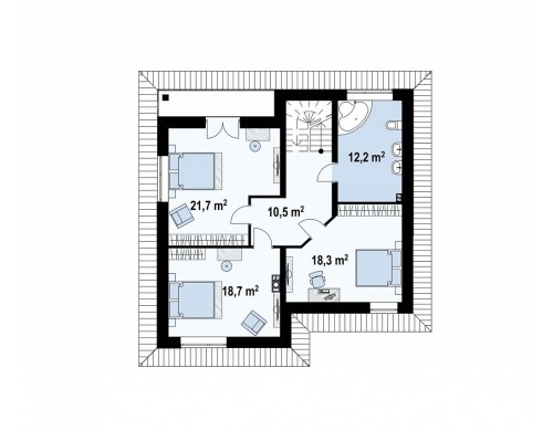 Проект Zz1 Проект современного двухэтажного дома с двумя комнатами на первом этаже.  Проекты домов и гаражей