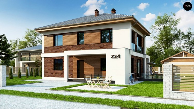 Проект Zz4 Двухэтажный коттедж с уютной террасой и балконом  Проекты домов и гаражей