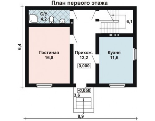 Проект каркасного дома KD-009 96.7 м², 9 м × 6.4 м, 2 этажа