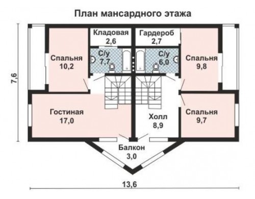 Проект каркасного дома KD-022 159 м², 14 м × 8 м, 2 этажа
