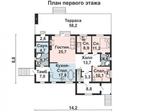 Проект каркасного дома KD-026 241.6 м², 14.7 м × 9.3 м, 1 этаж