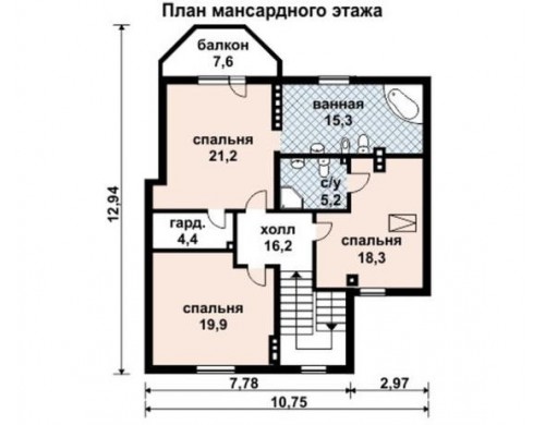 Проект каркасного дома KD-032 339.1 м², 12.9 м × 10.8 м, 3 этажа