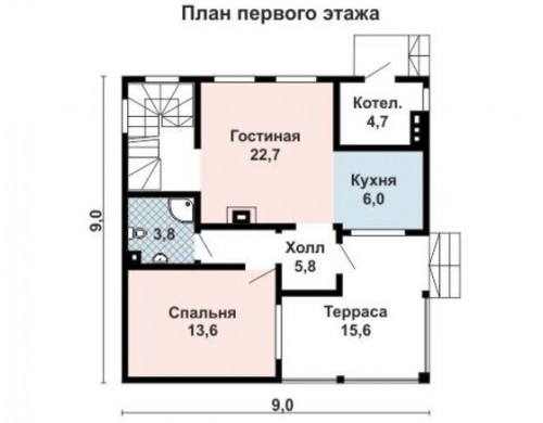 Проект каркасного дома KD-034 116.9 м², 9 м × 9 м, 2 этажа