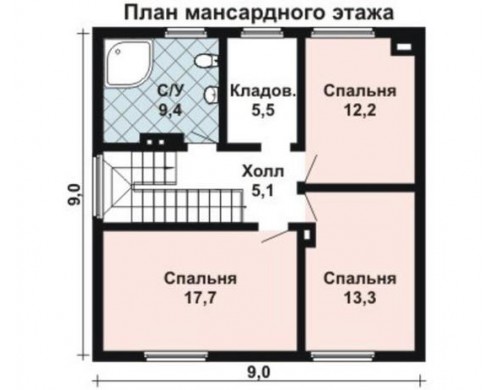 Проект каркасного дома KD-035 126 м², 9 м × 9 м, 2 этажа