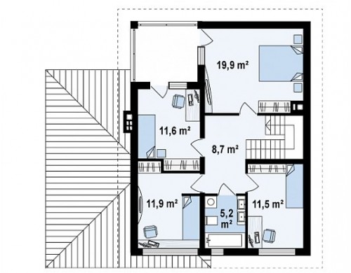 Проект дома PB-004 12.48x11.58m 137,0 / 162,5 м² , 2 этажа