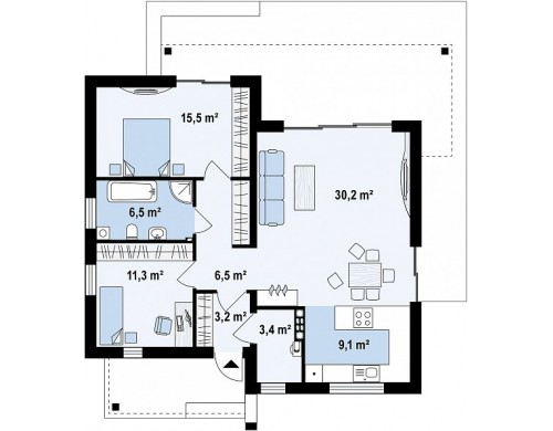 Проект дома PB-007 19,34×18,7m 86,1 м² , 1 этаж