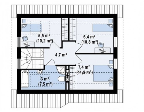 Проект дома PB-020 8.96x7.08m 75,8 / 91,5 м² , 2 этажа